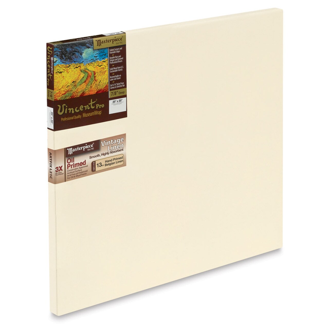 Masterpiece Vincent Pro Artfix Linen Canvas - 20" x 20", Oil Primed